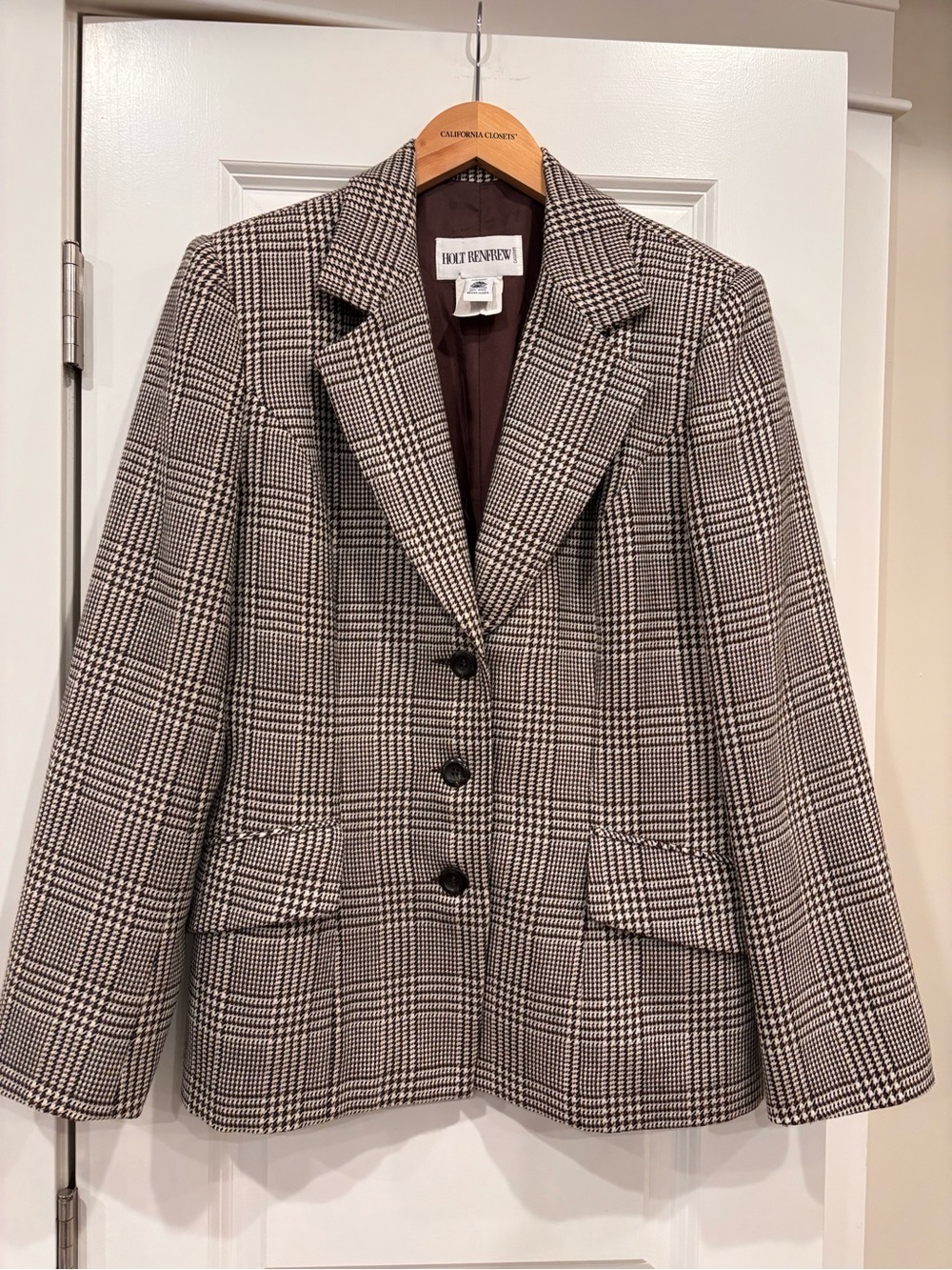 Holt Renfrew Brown and Cream Glen Plaid Tailored Blazer